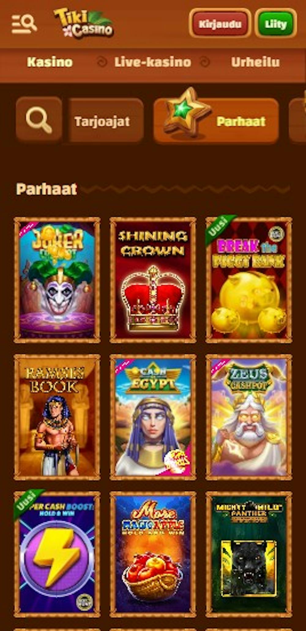 Tiki Casinon pelivalikoimassa on esimerkiksi Joker Cashpot ja Cash of Egypt.