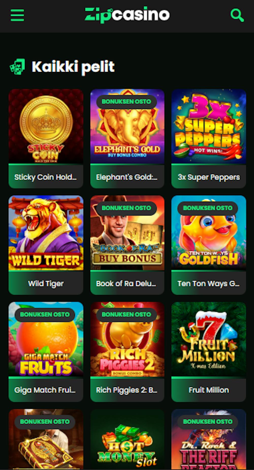 Zipcasinon pelivalikoimaan kuuluvat esimerkiksi Wild Tiger ja Rich Piggies.