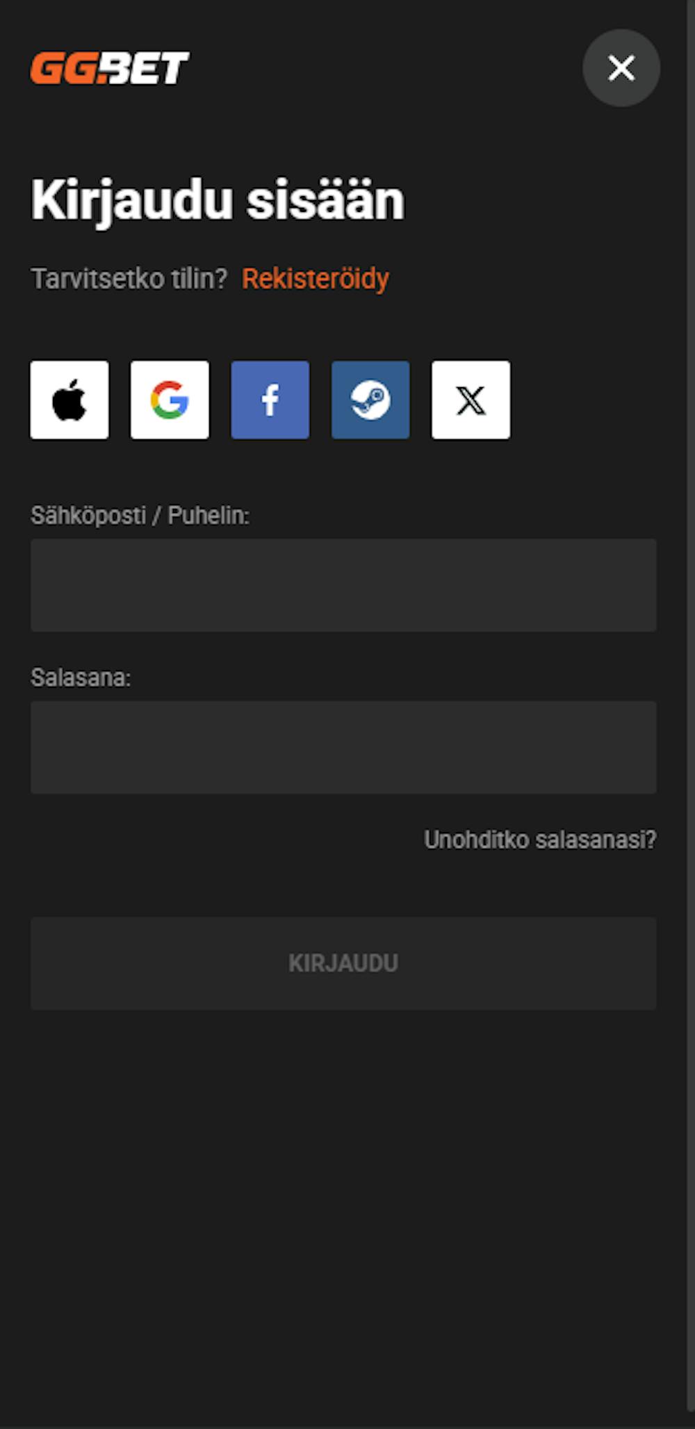 Rekisteröityminen GG Bet kasinolle