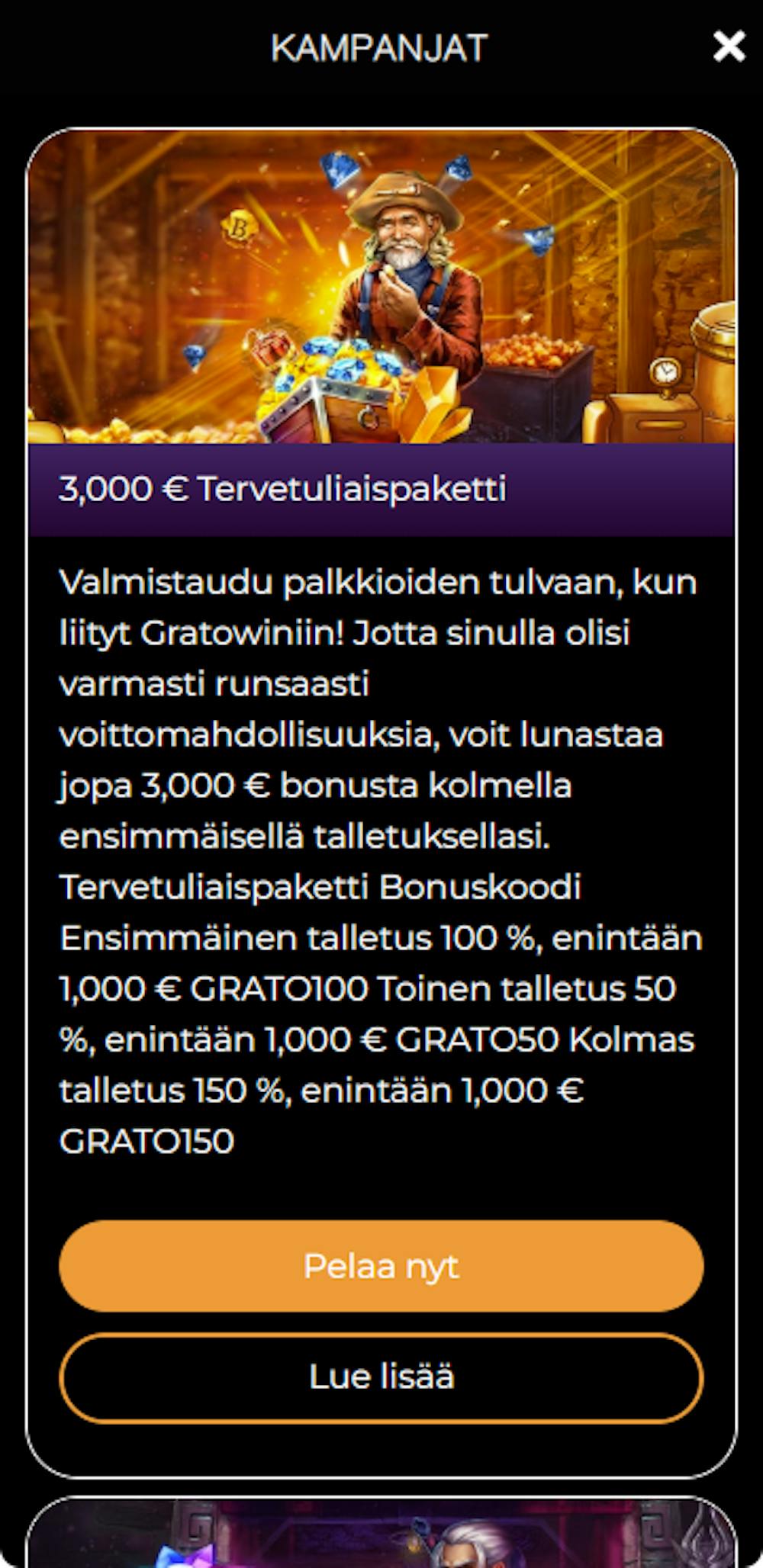 GratoWin Casinon tervetuliaisbonus