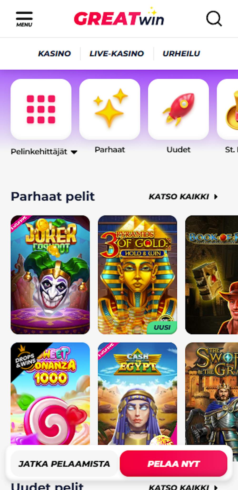 Pelivalikoimaa Greatwin nettikasinolla