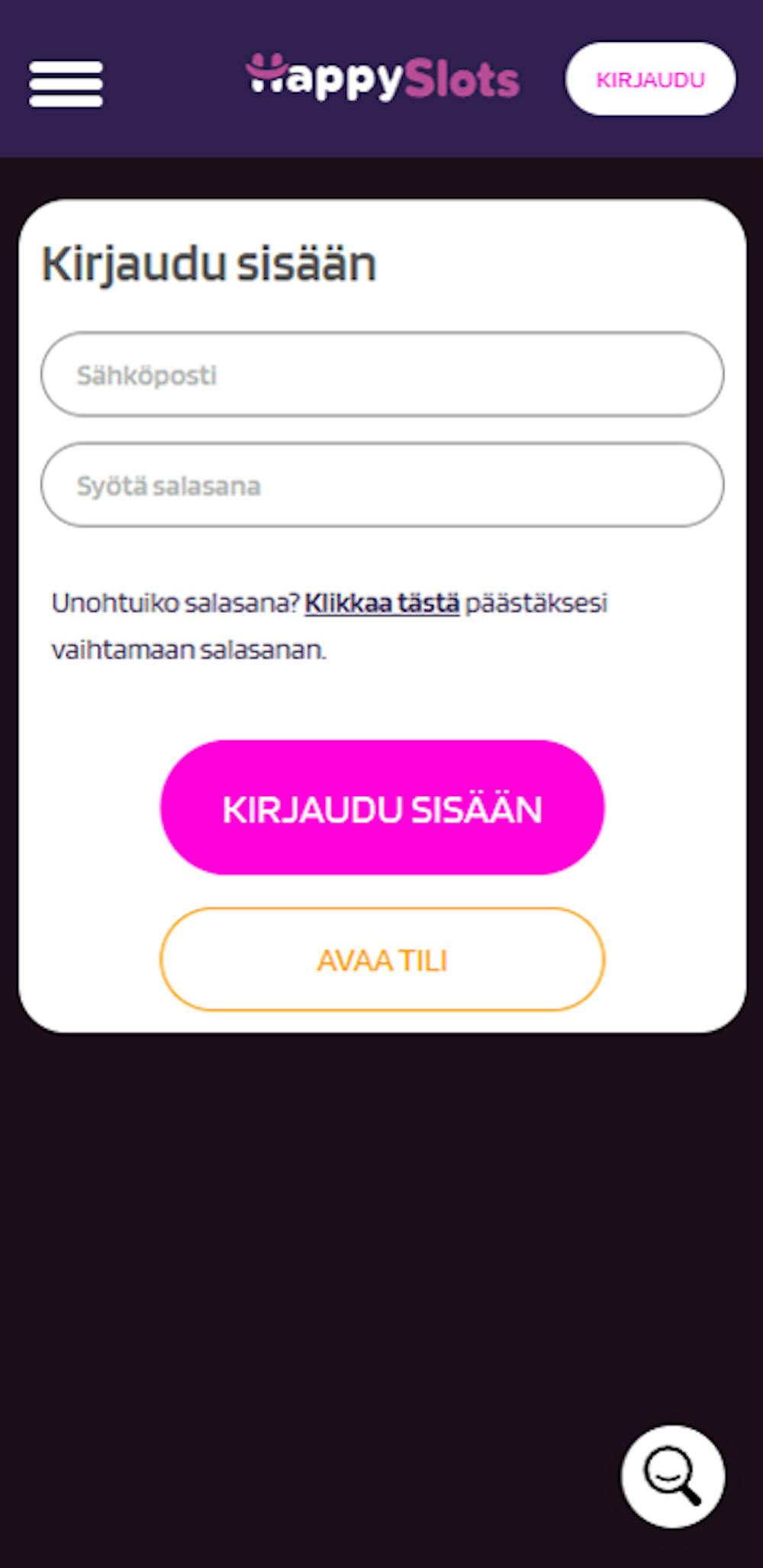 Pelitilin avaus happyslots.com