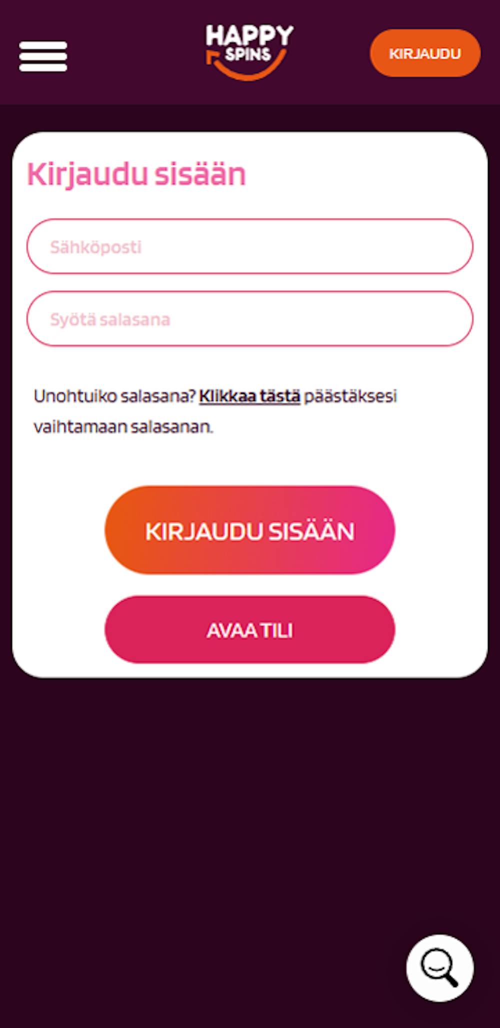 Pelitilin avaaminen HappySpins kasinolla