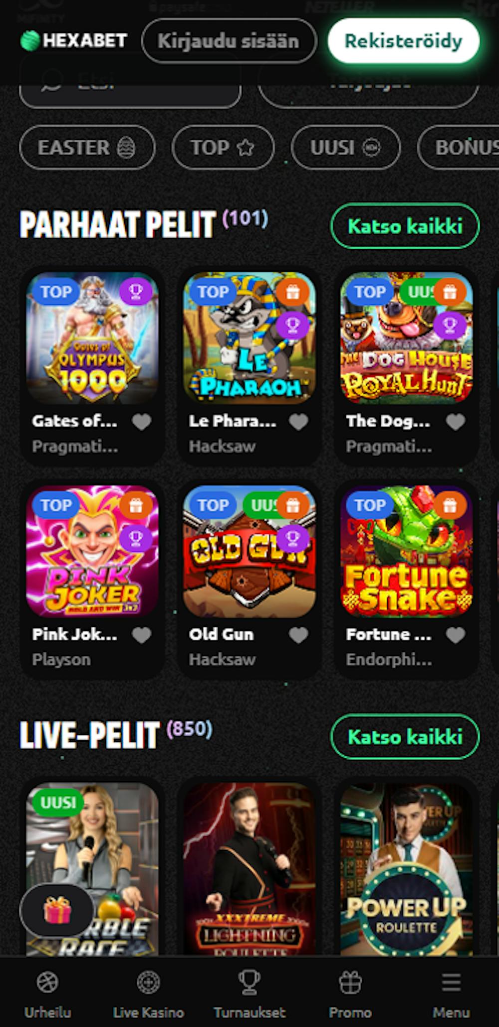 hexabet pelit