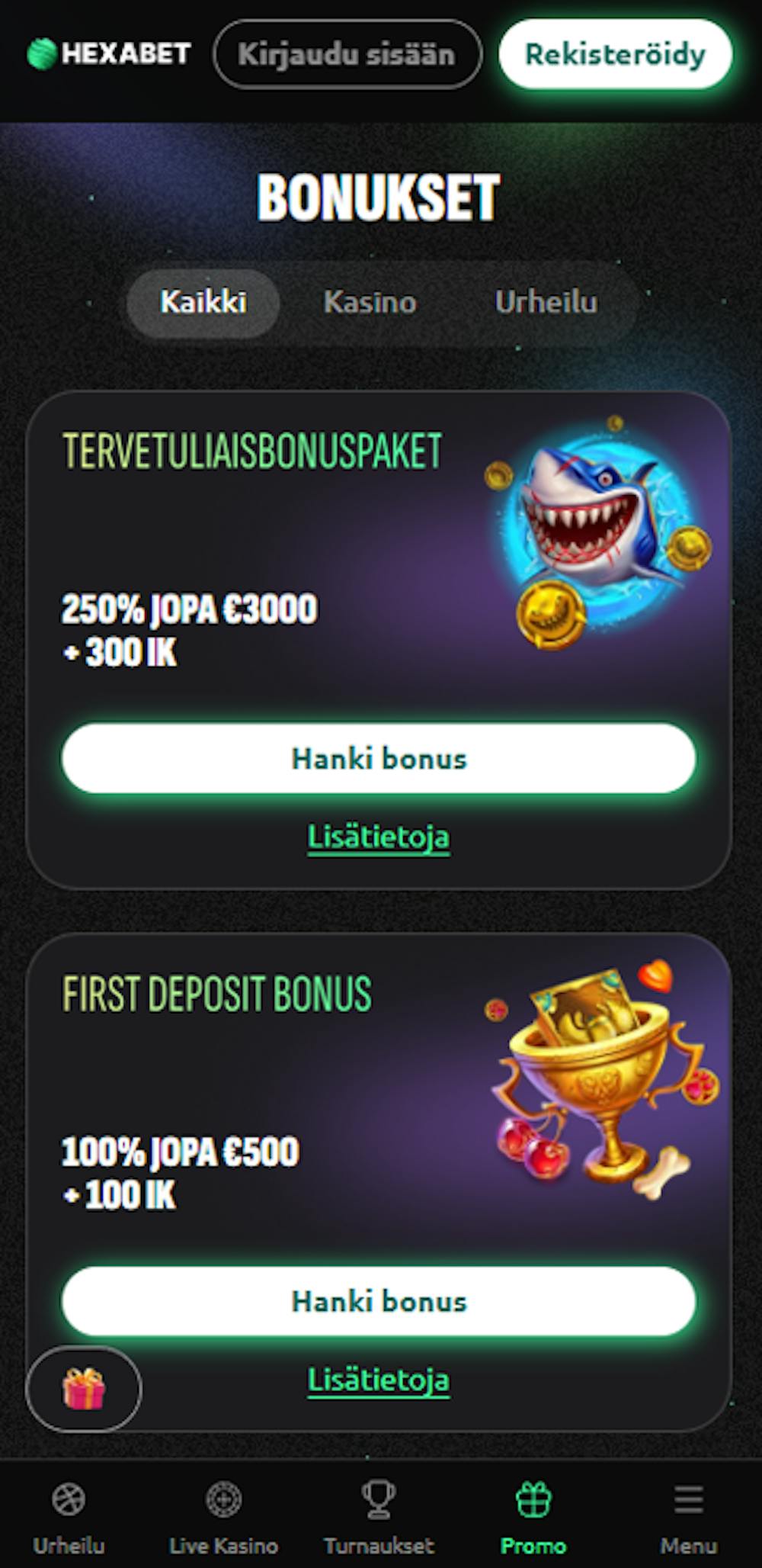 Hexabet nettikasinon tervetulobonus