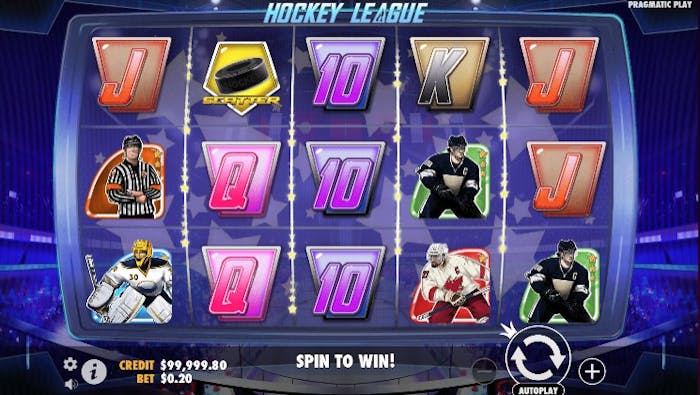 Hockey League kolikkopelissä on jääkiekkoaiheisia symboleita.