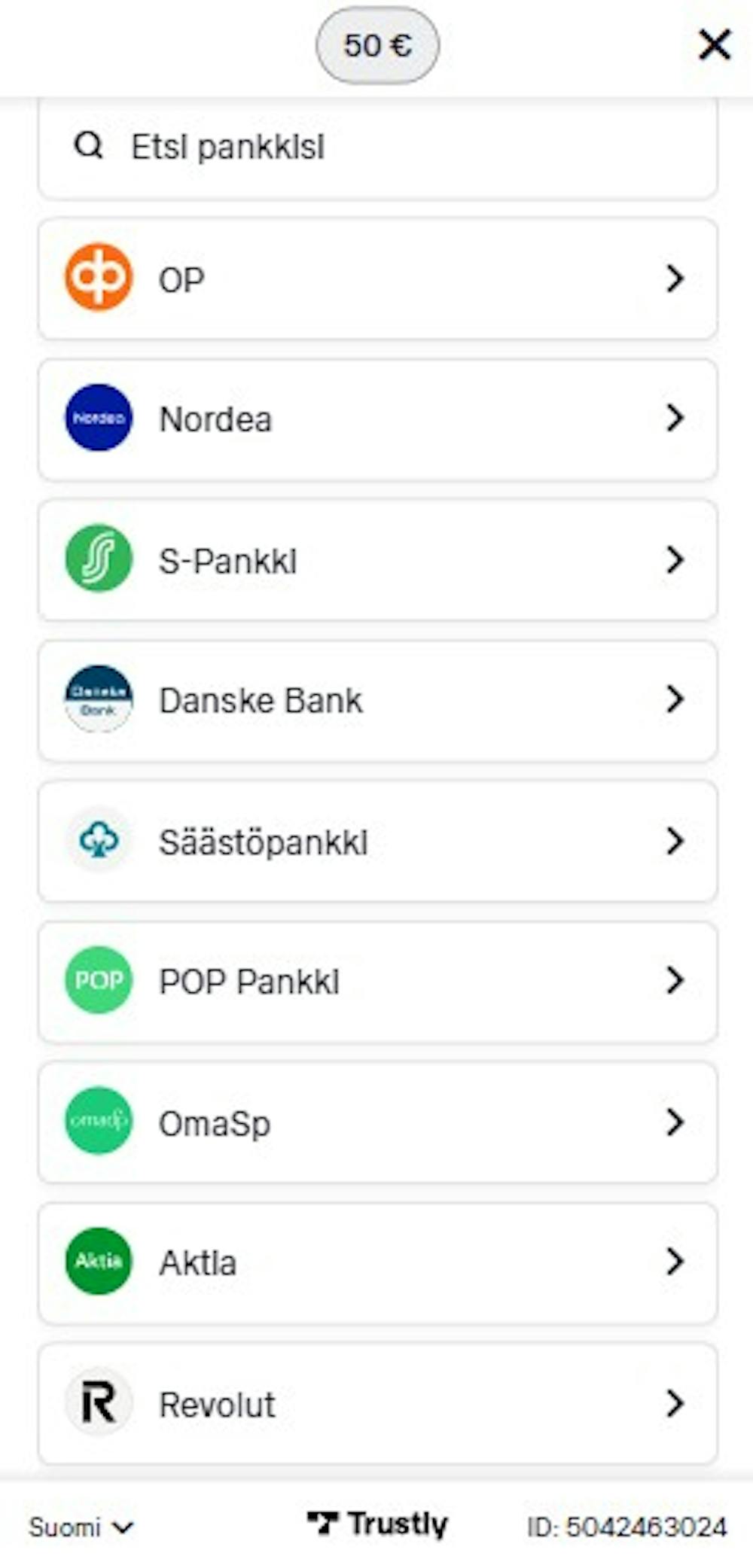 Jokeri Casinon talletuksen voi tehdä suomalaispankkien kautta Trustlyn välityksellä.