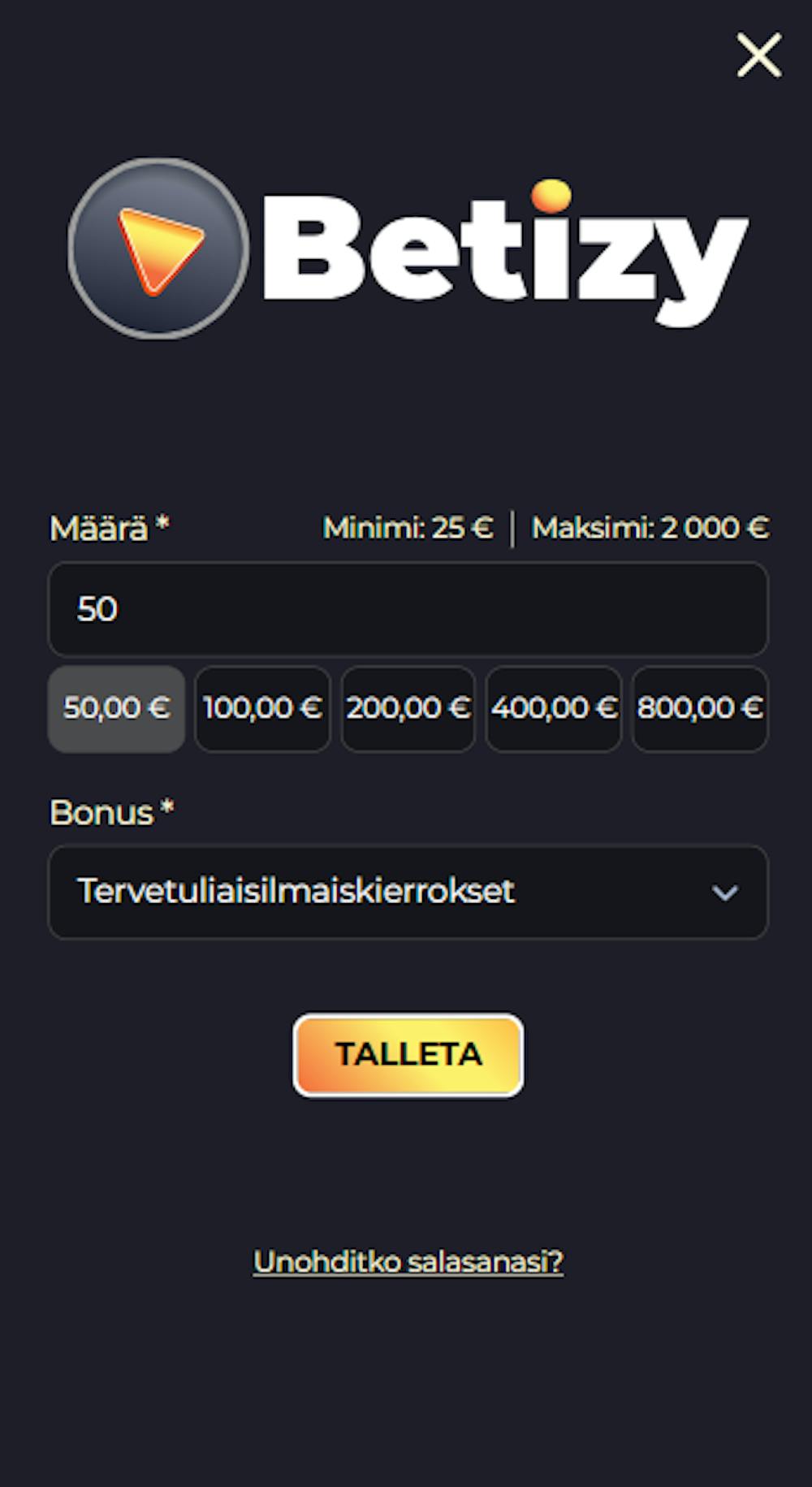 Betizy pikakasinolle pelitili avataan tallettamalla.