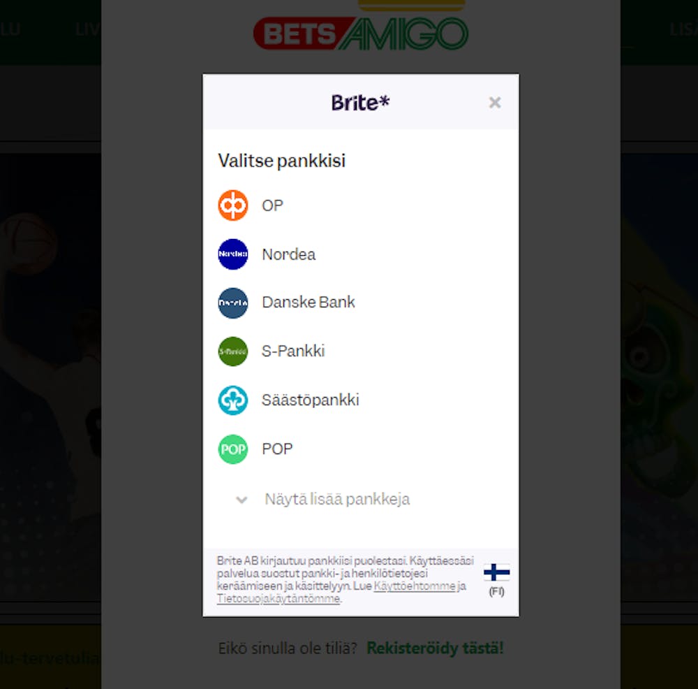 Rekisteröityminen BetsAmigo kasinolle.