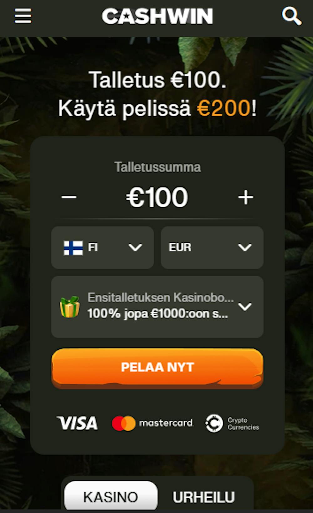 Cashwin kasinon pelitili avataan valitsemalla bonus ja rekisteröitymällä.