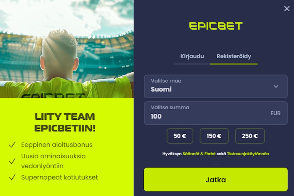 Epicbet Casinolla pelaaminen alkaa tallettamalla valittu summa.