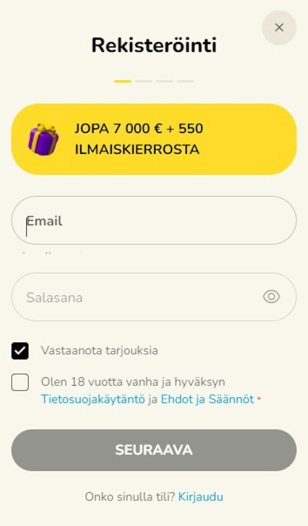 FatFruit kasinolla pelaaminen alkaa täyttämällä rekisteröitymislomake.