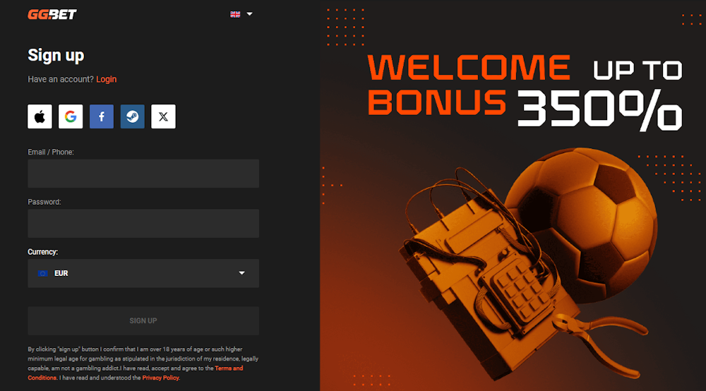 Rekisteröityminen GG Bet kasinolle.