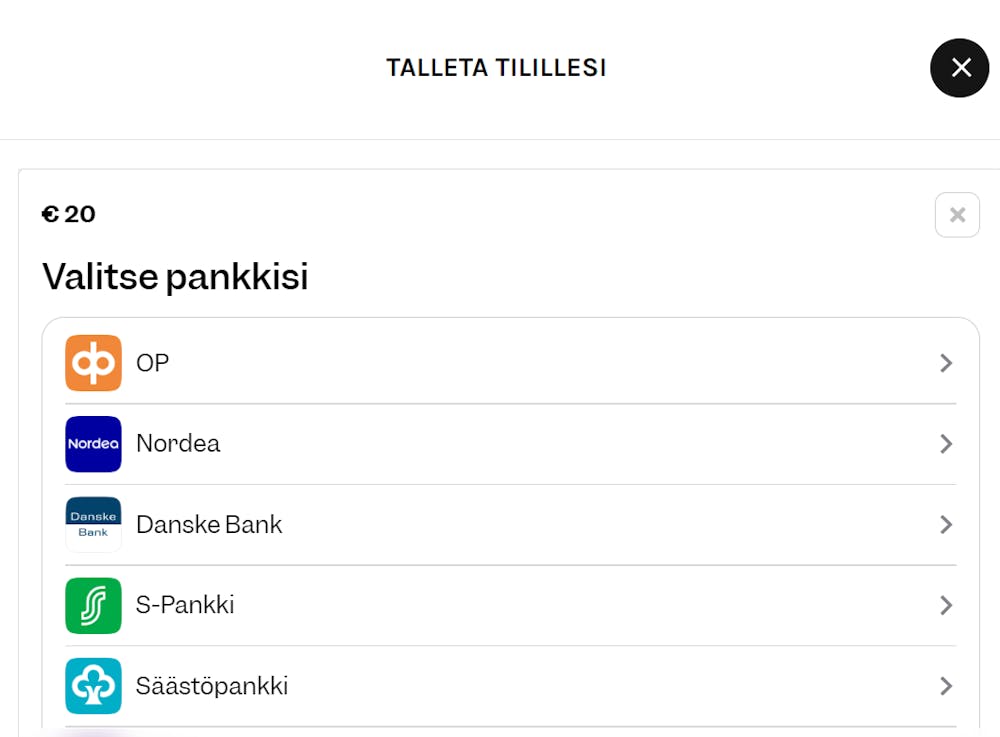 Pelitilin avaaminen ja tallettaminen Kruuna kasinolle.