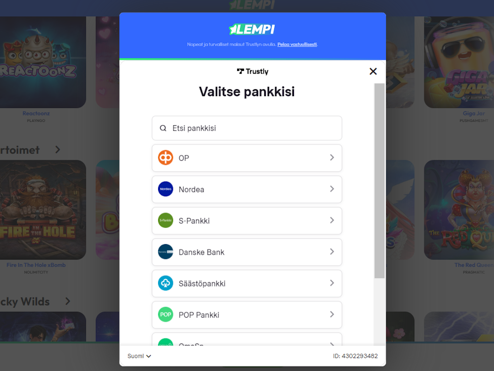 Pelitilin avaaminen Lempi nettikasinolle.