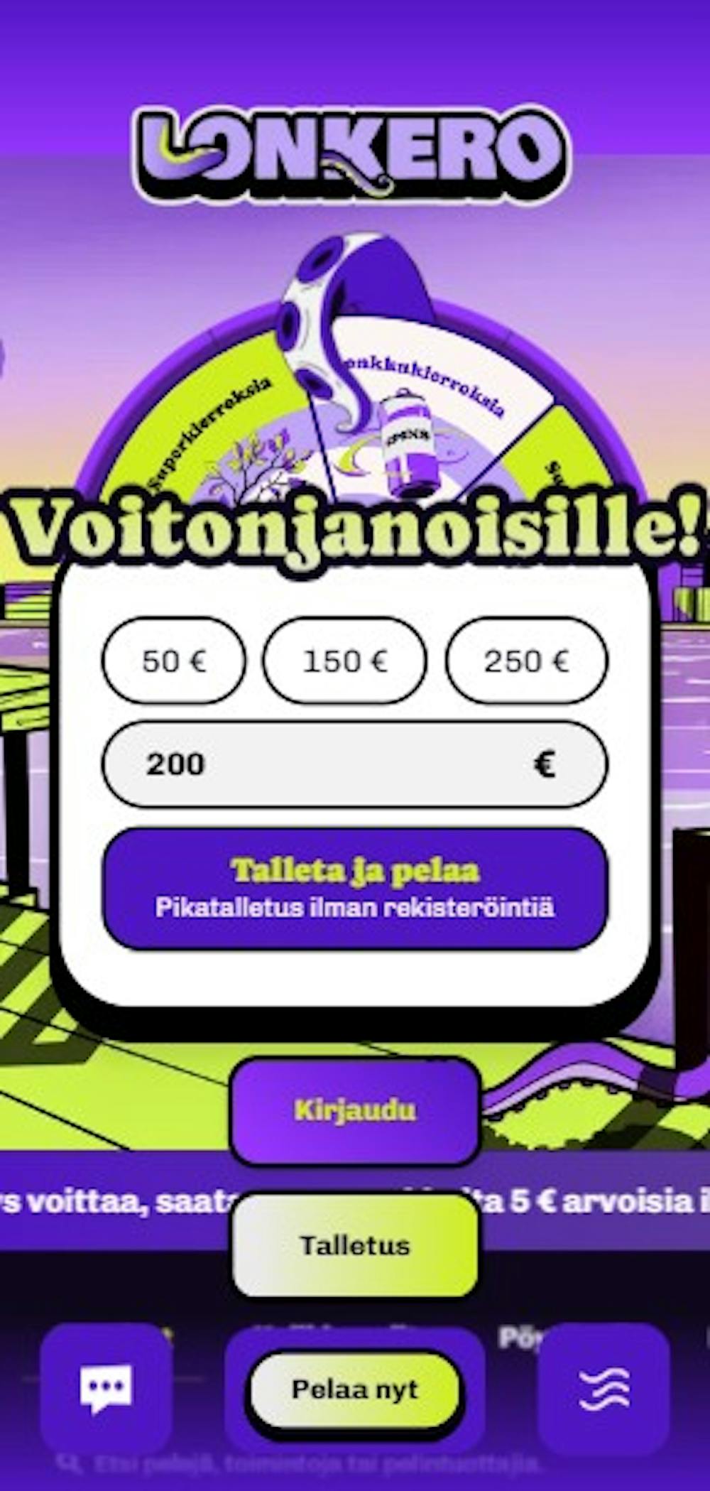Lonkero kasinon pelitili avataan tallettamalla.