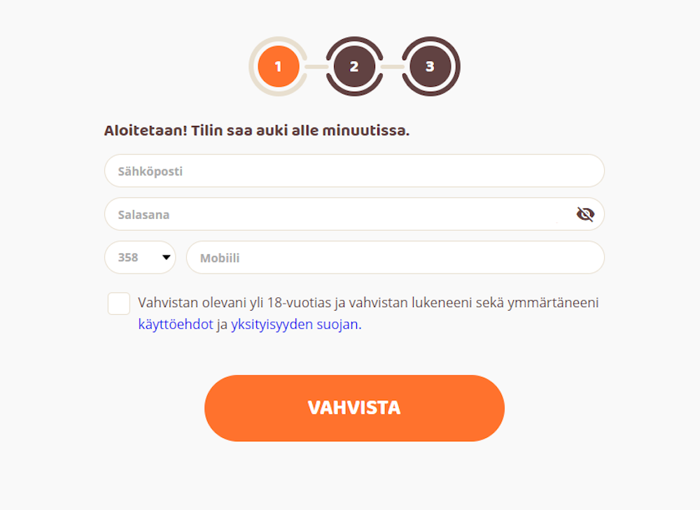 Rekisteröityminen Moi Casinolle.