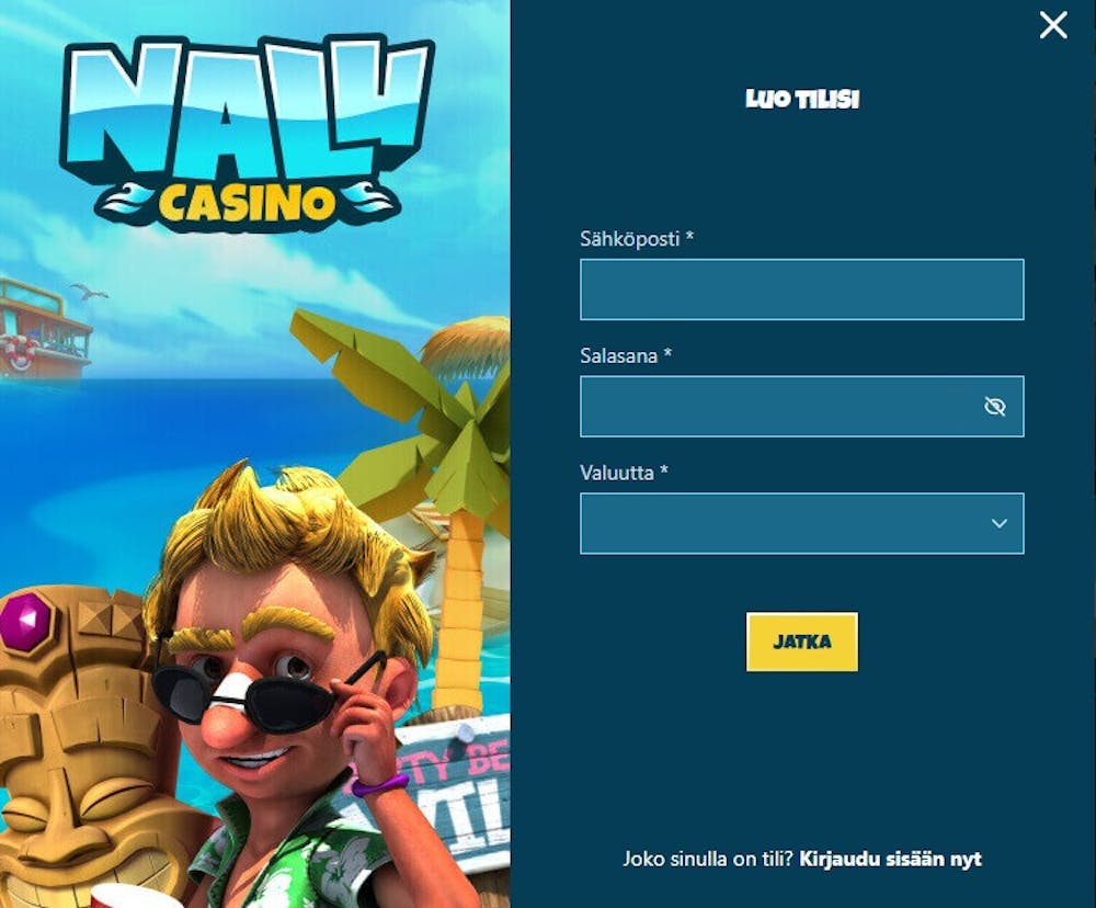 Nalu Casinolle rekisteröidyttäessä pelaaja luo ensin käyttäjätunnukset.