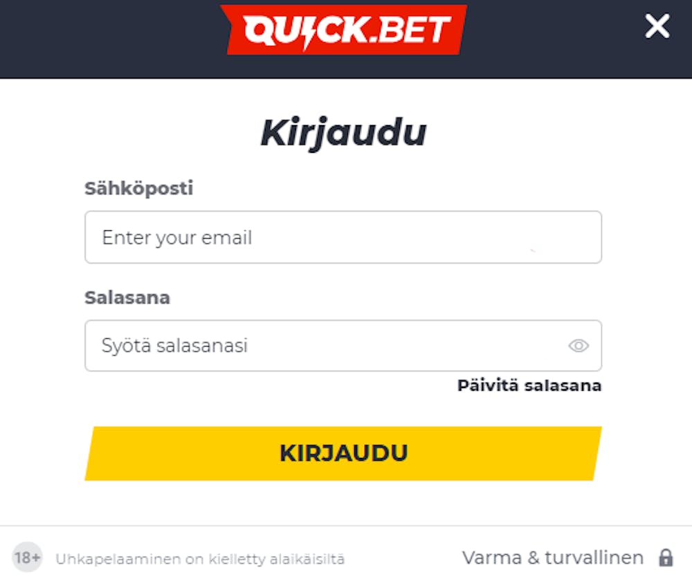 Pelitilin avaaminen ja tallettaminen Quickbet kasinolle.