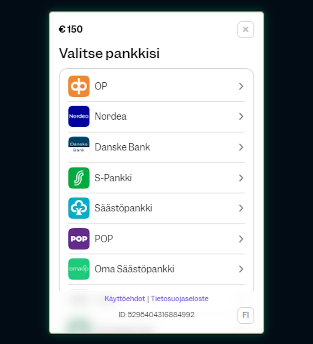 Pelitlin Raketti kasinolle voi avata tallettamalla suomalaisten nettipankkien kautta.