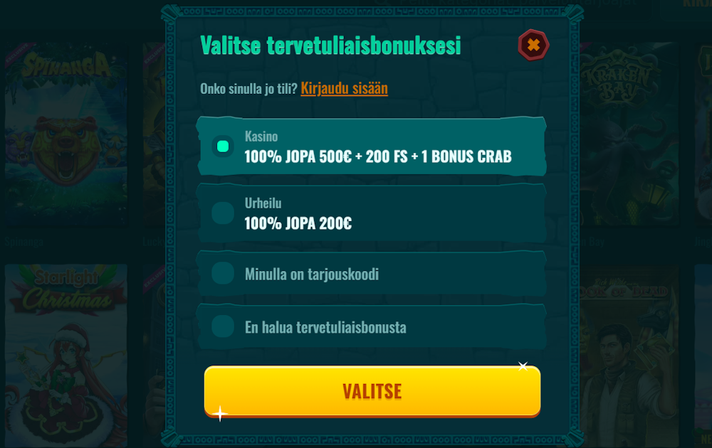 Pelitilin avaus ja rekisteröityminen Spinanga kasinolle.