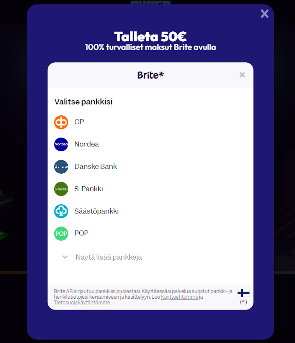 Pelitilin avaus Superkasinolle.