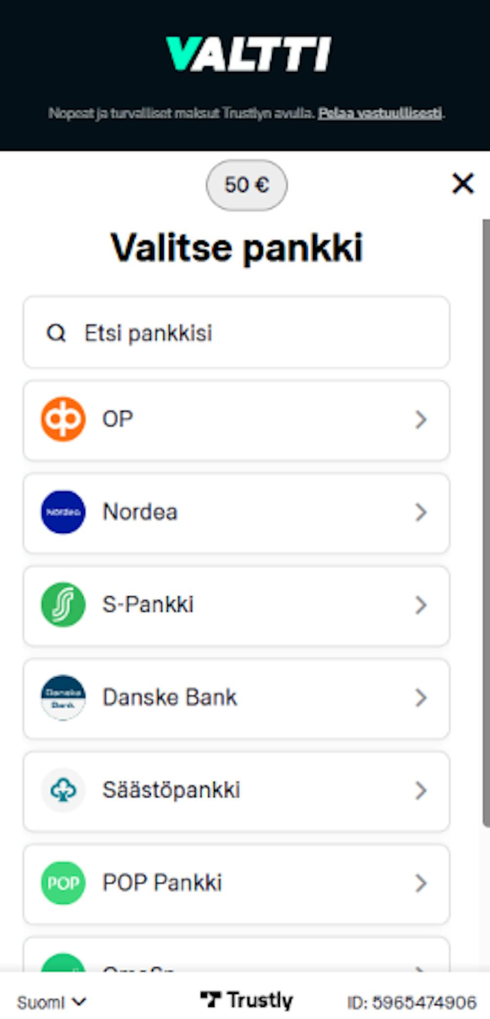 Valtti kasinon pelitili avataan tallettamalla.