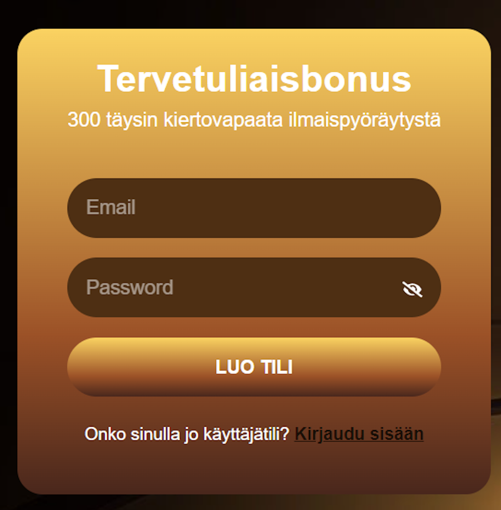 Rekisteröityminen Vasy Casinolle.