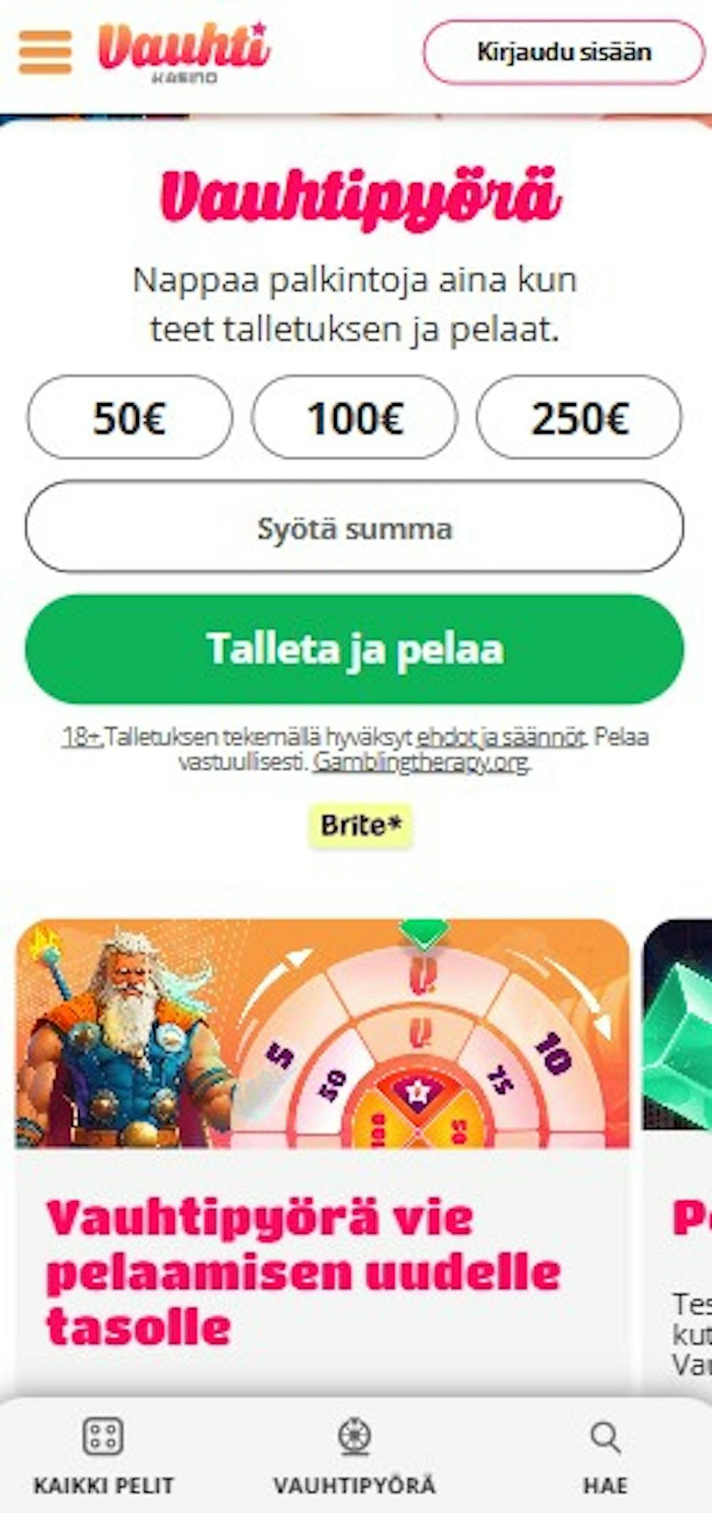 Vauhti kasinon pelitili avataan tallettamalla.