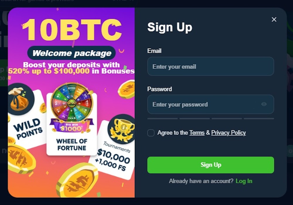 Rekisteröityminen Wild.io kasinolle.