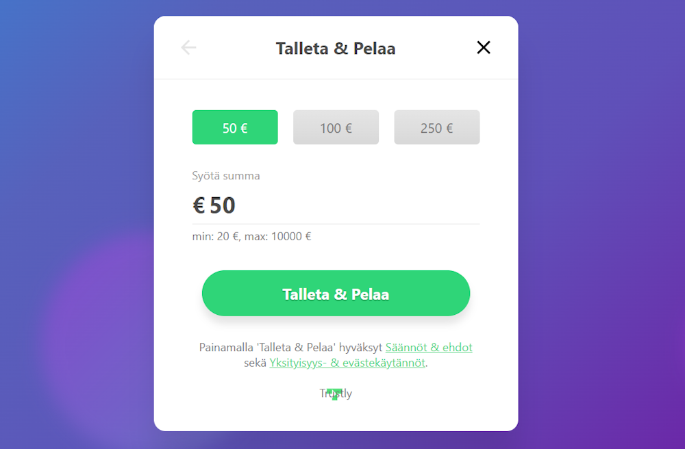 Pelitilin avaus Dreamz-nettikasinolle.