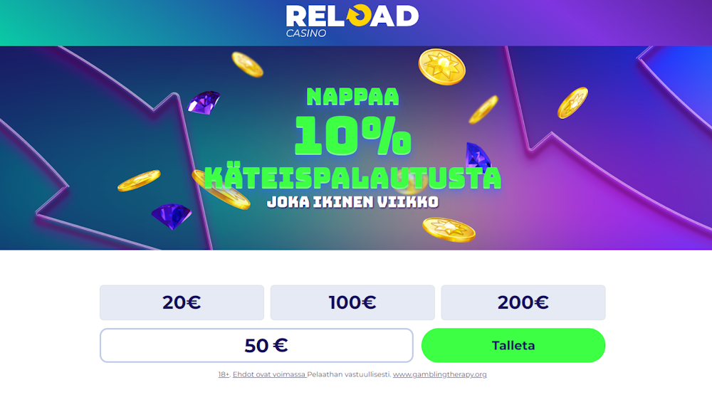 Pelitilin luonti ja talletus Reload Casinolla.