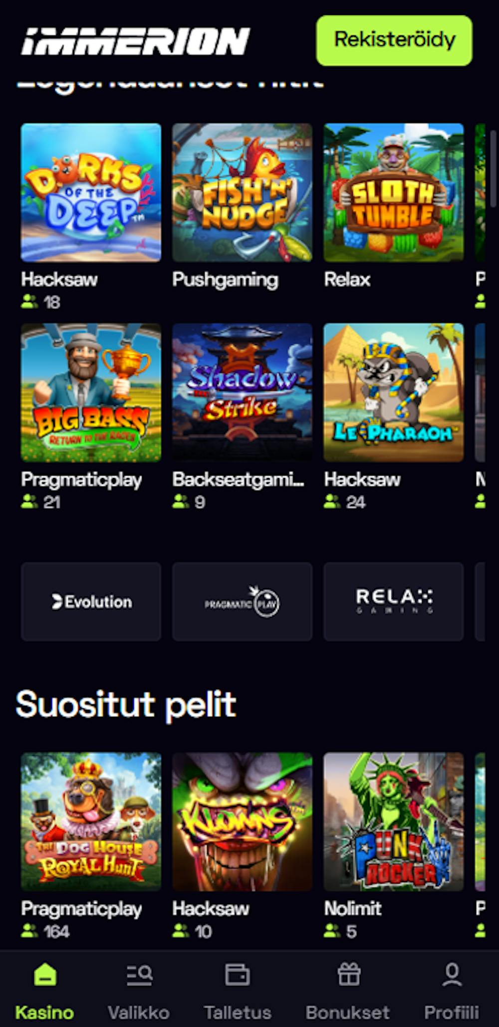 immerionin pelivalikoima