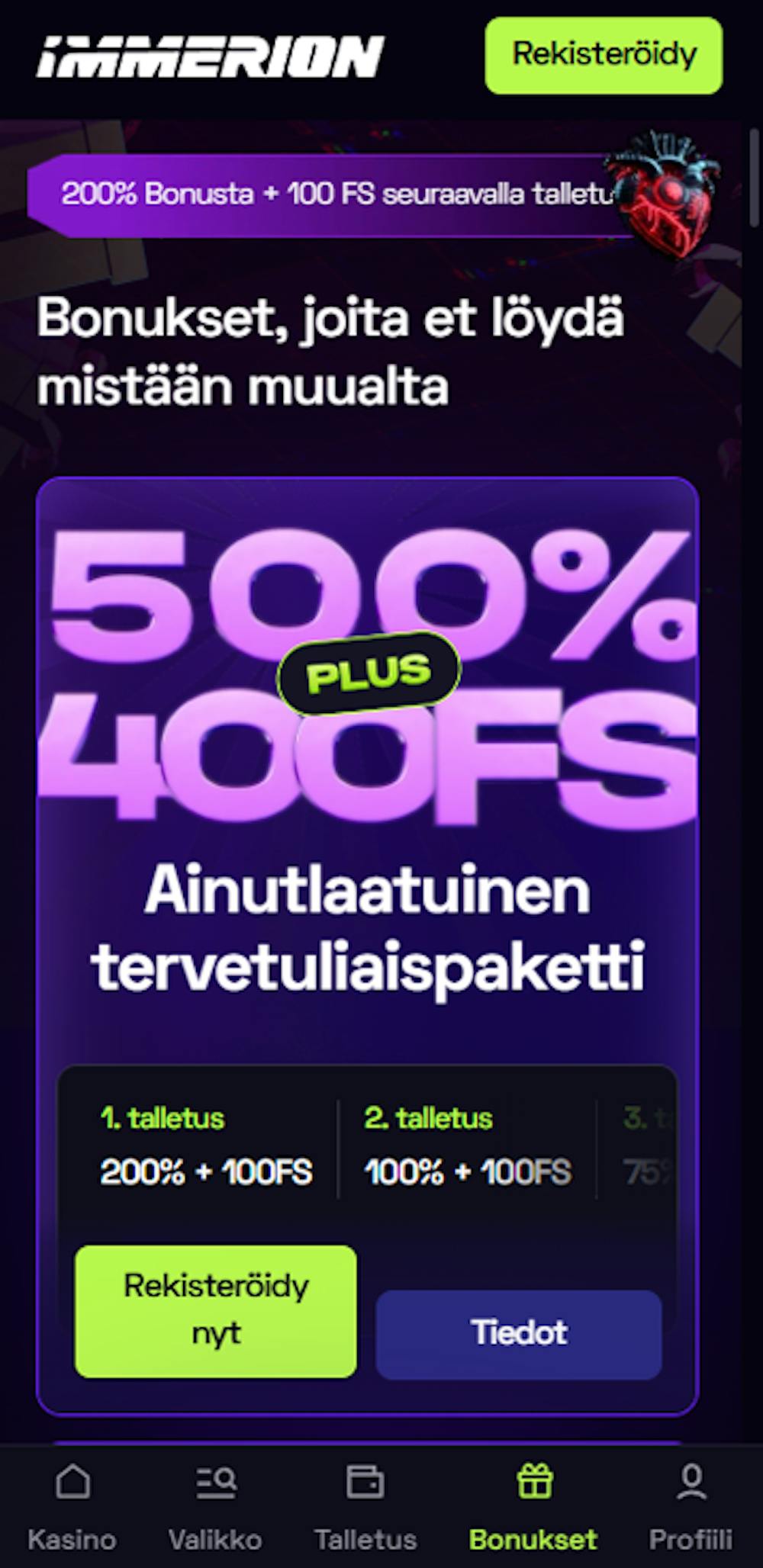 Immerion tervetuliaisbonus