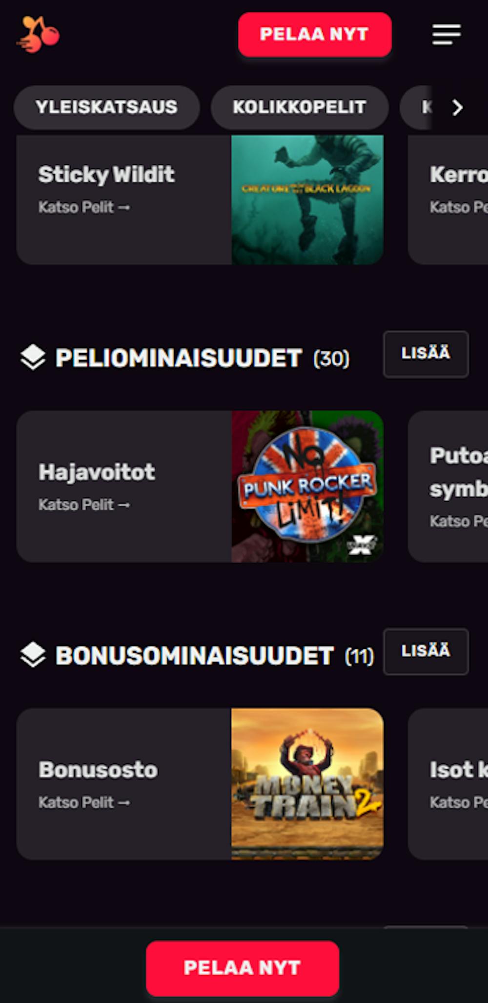 Instaslots nettikasinon pelivalikoimaa