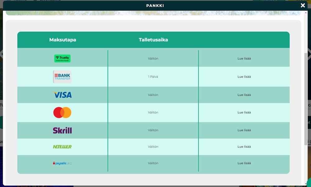 Jackpot Island Casinon maksutavat