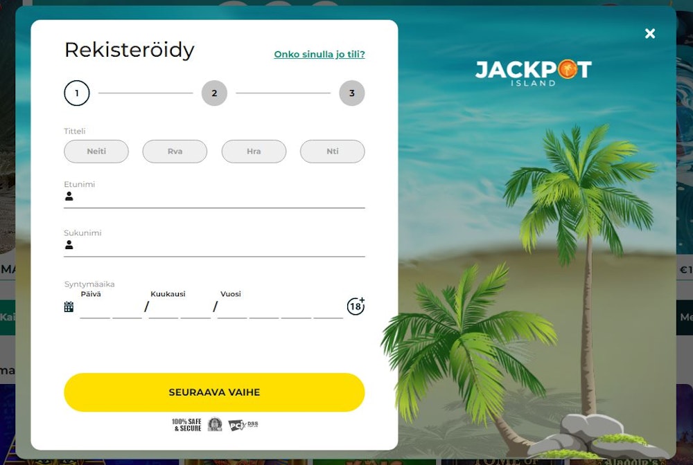 Jackpot Island Casinolle rekisteröityminen