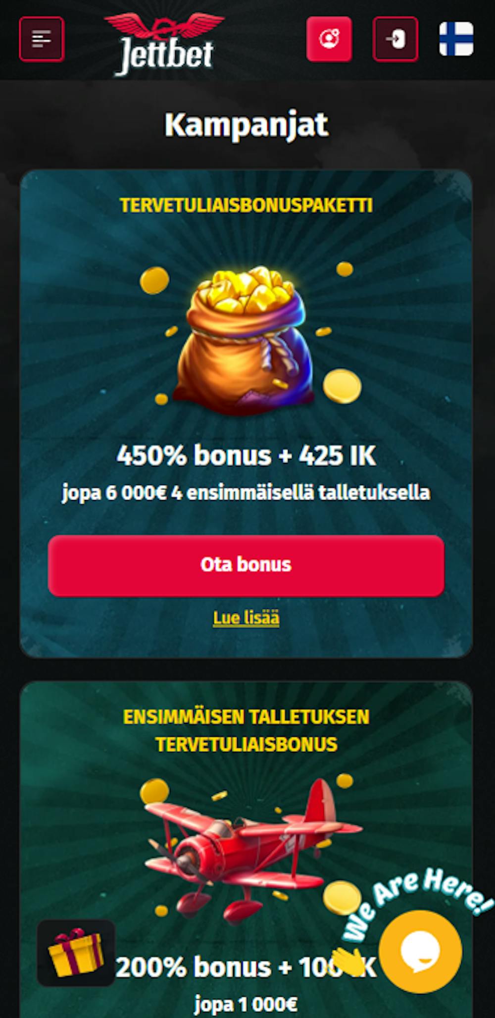 Jettbet kasinon tervetuliaistarjous