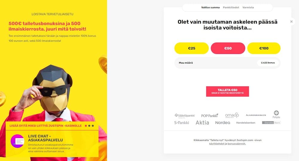 Rekisteröi uusi tili JustSpin Casinolle