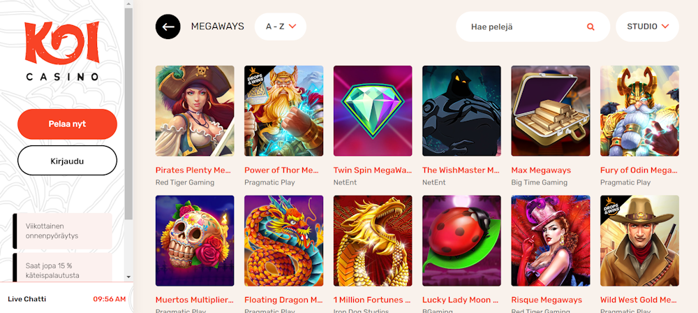 Koi Casinon pelivalikoima