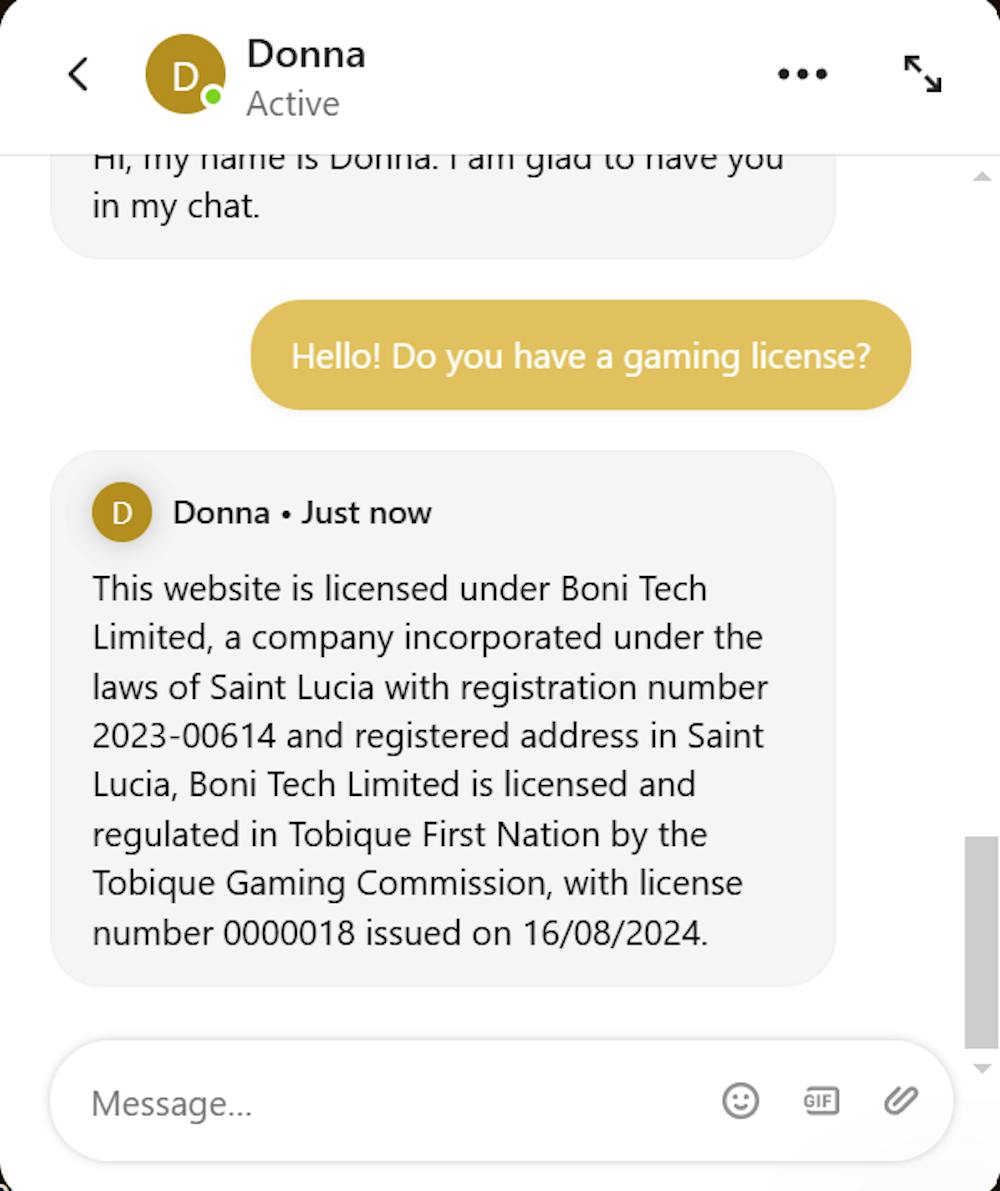 Gemobet kasinon asiakastuki vastasi englanniksi.