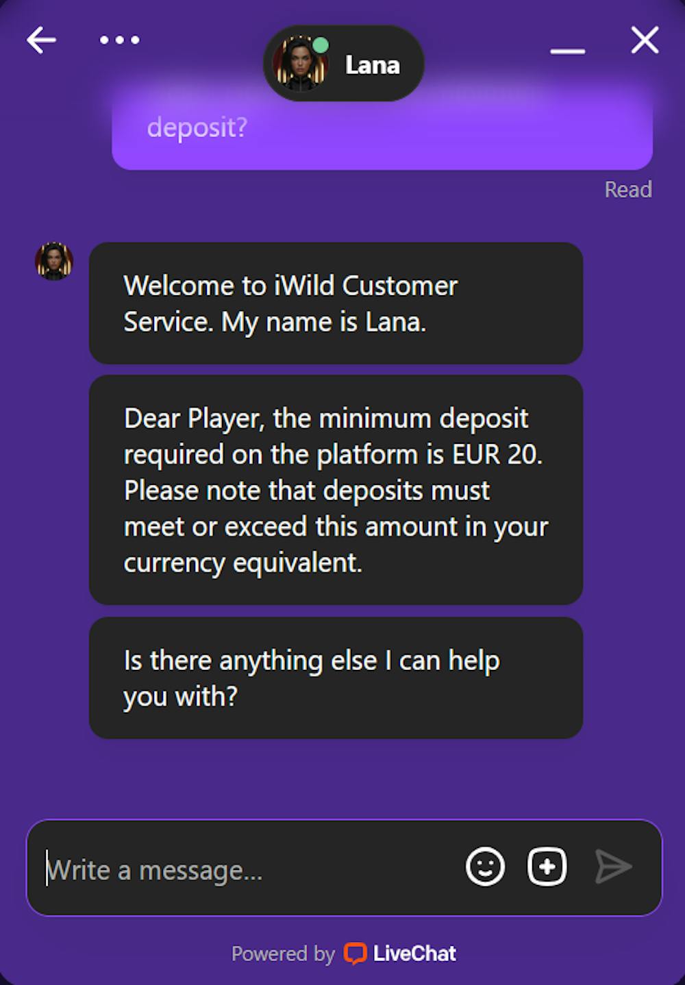 iWild Casinolla myös asiakaspalvelu on englanniksi. 