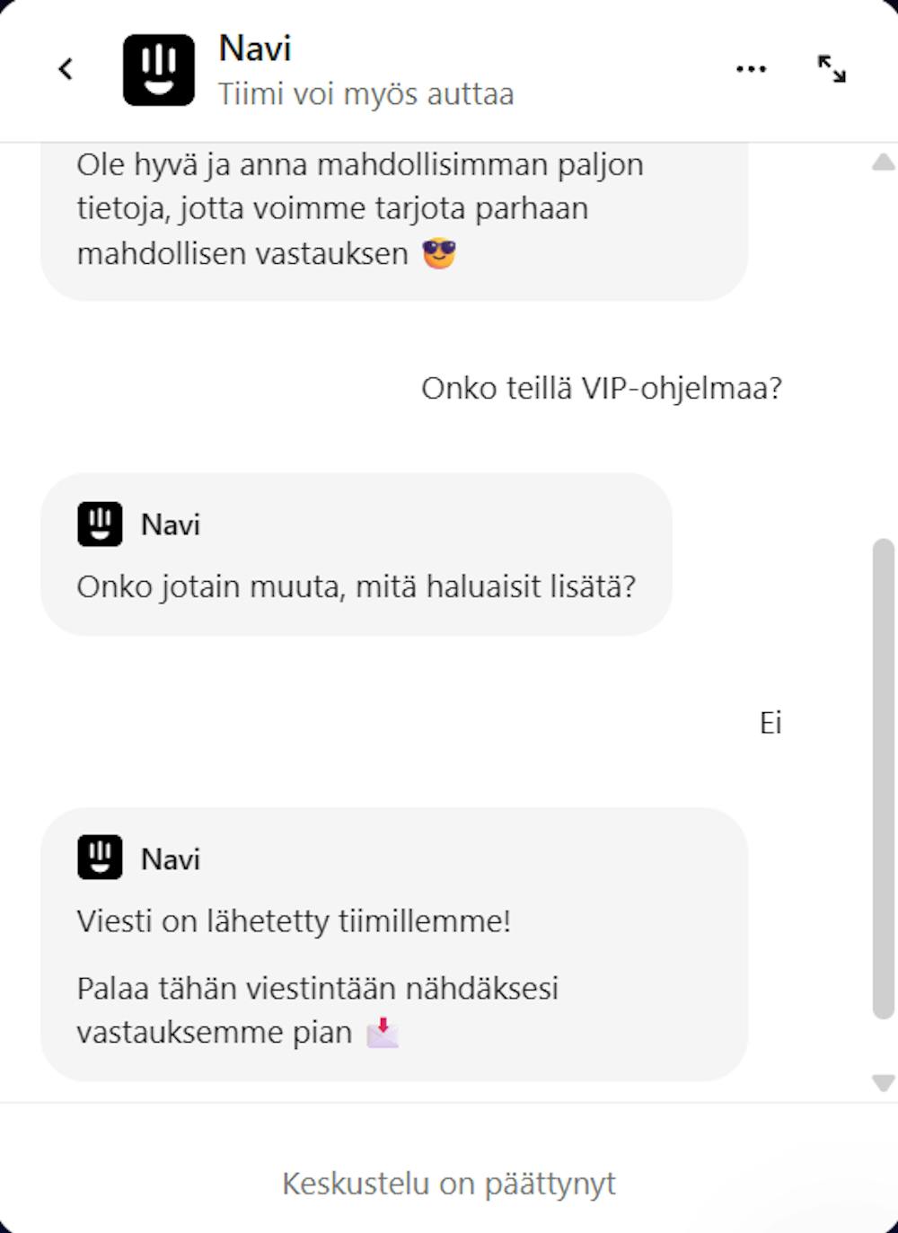 Lyrabet casinon asiakaspalvelu vastasi kysymyksiin suomeksi.