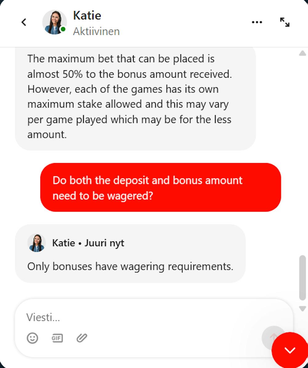 Mogobet kasinon chatissa palvellaan englanniksi.