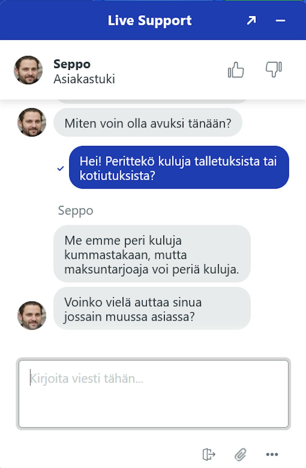 Pistolo kasinon asiakaspalvelu vastasi suomeksi.