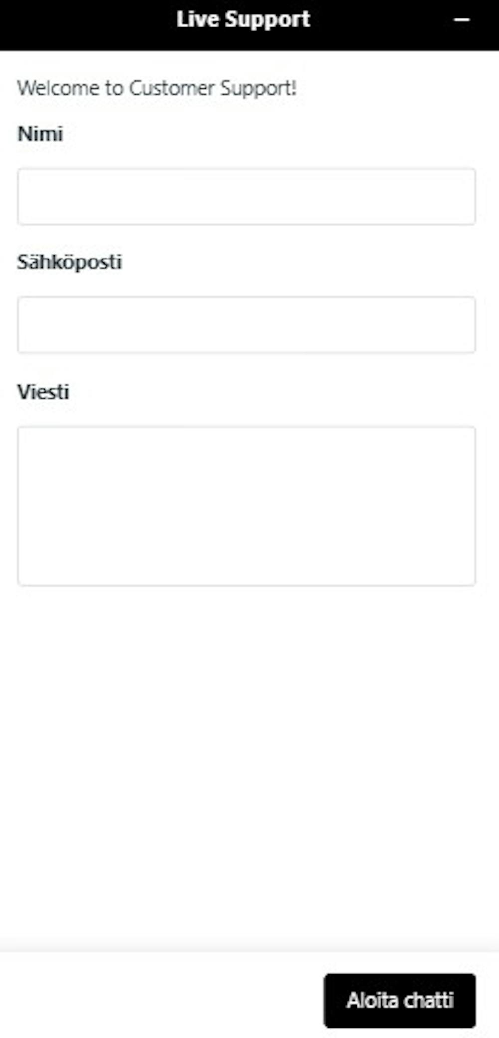 Sportuna Casinon asiakastuen chatti.