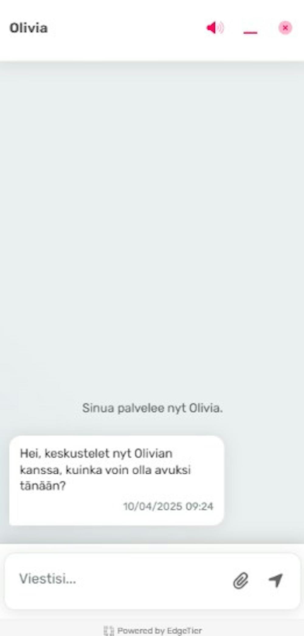 Vauhti kasinon livechatissa palveltiin suomeksi.