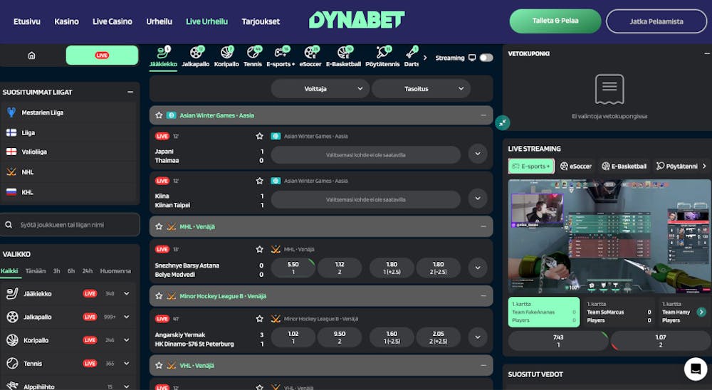 Live vedonlyöntisivusto Dynabet Casinolla