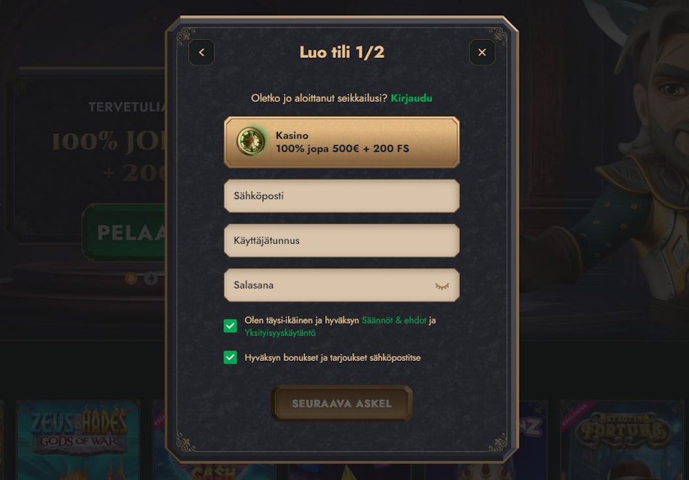 lucky heroes rekisteröintisivu