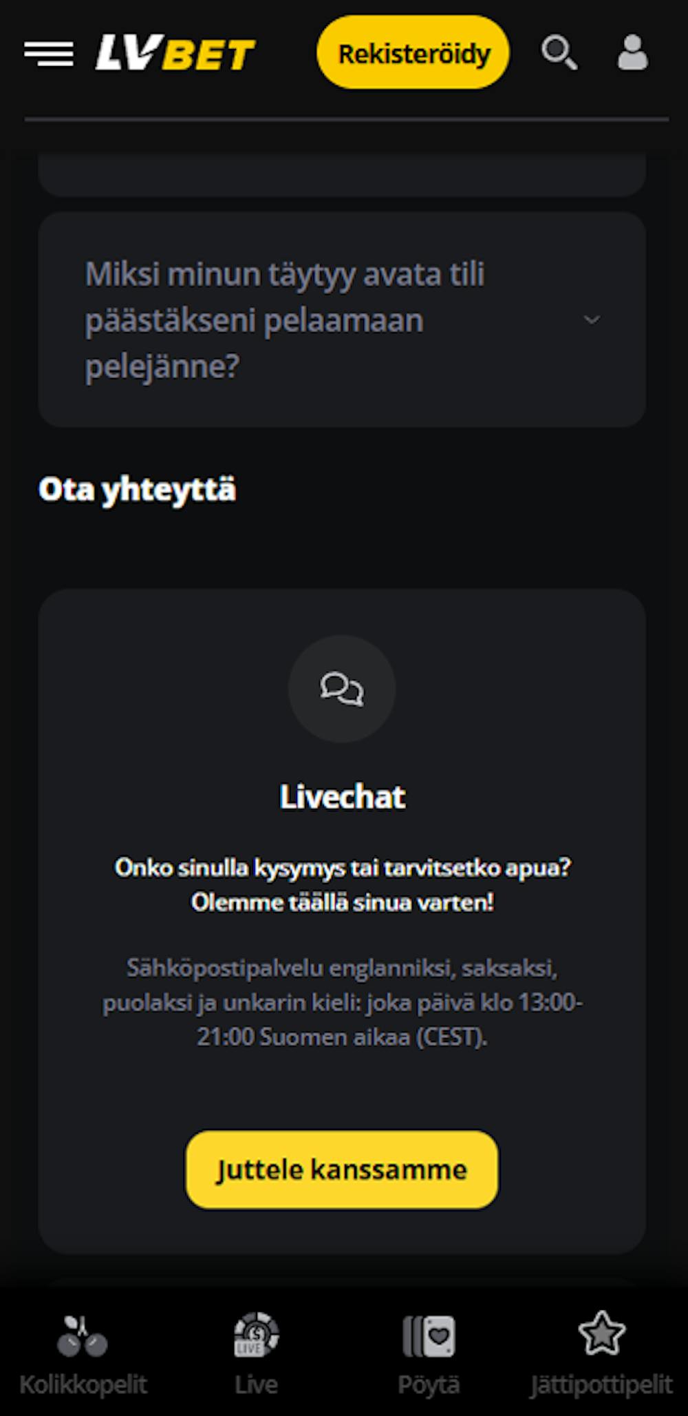 LV Betin asiakaspalvelu
